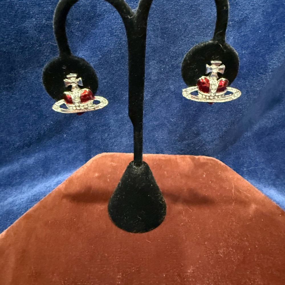 Vivienne Westwood Diamanté Red Heart Orb Earrings